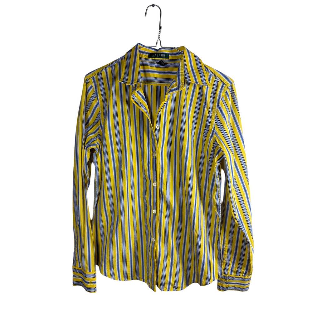 Lauren Ralph Lauren Yellow Blue Striped Cotton Button Down Shirt Women’s M